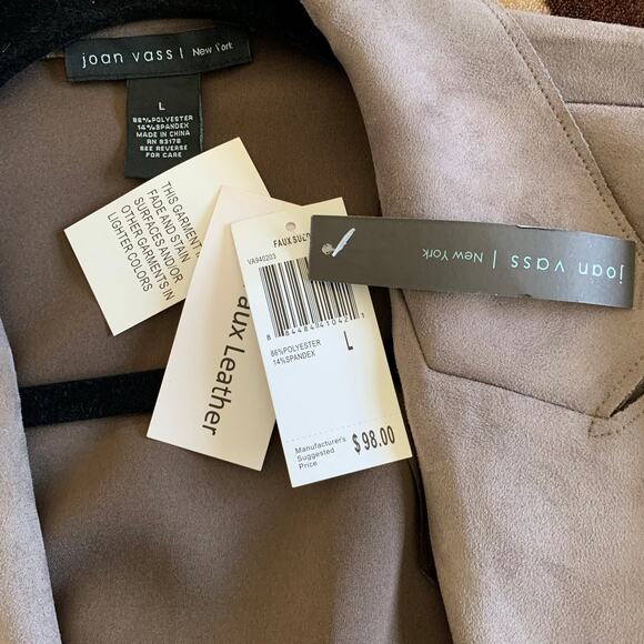 Faux Suede Blazer Jacket Taupe Size Large by Joan Vass NEW Taupe Career Workwear - Picture 4 of 10